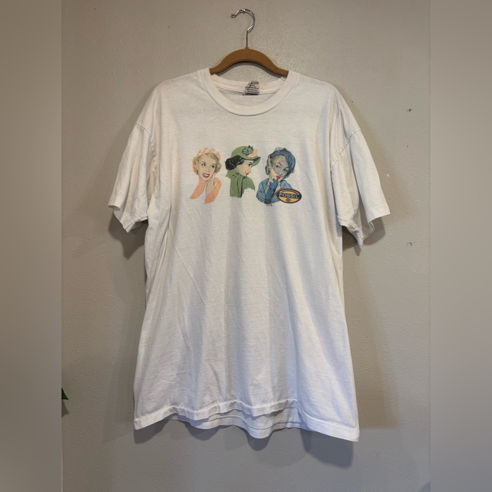 Vintage Fossil Graphic T-Shirt XXL Single Stitch Pin Up Girls Logo Tee 90s